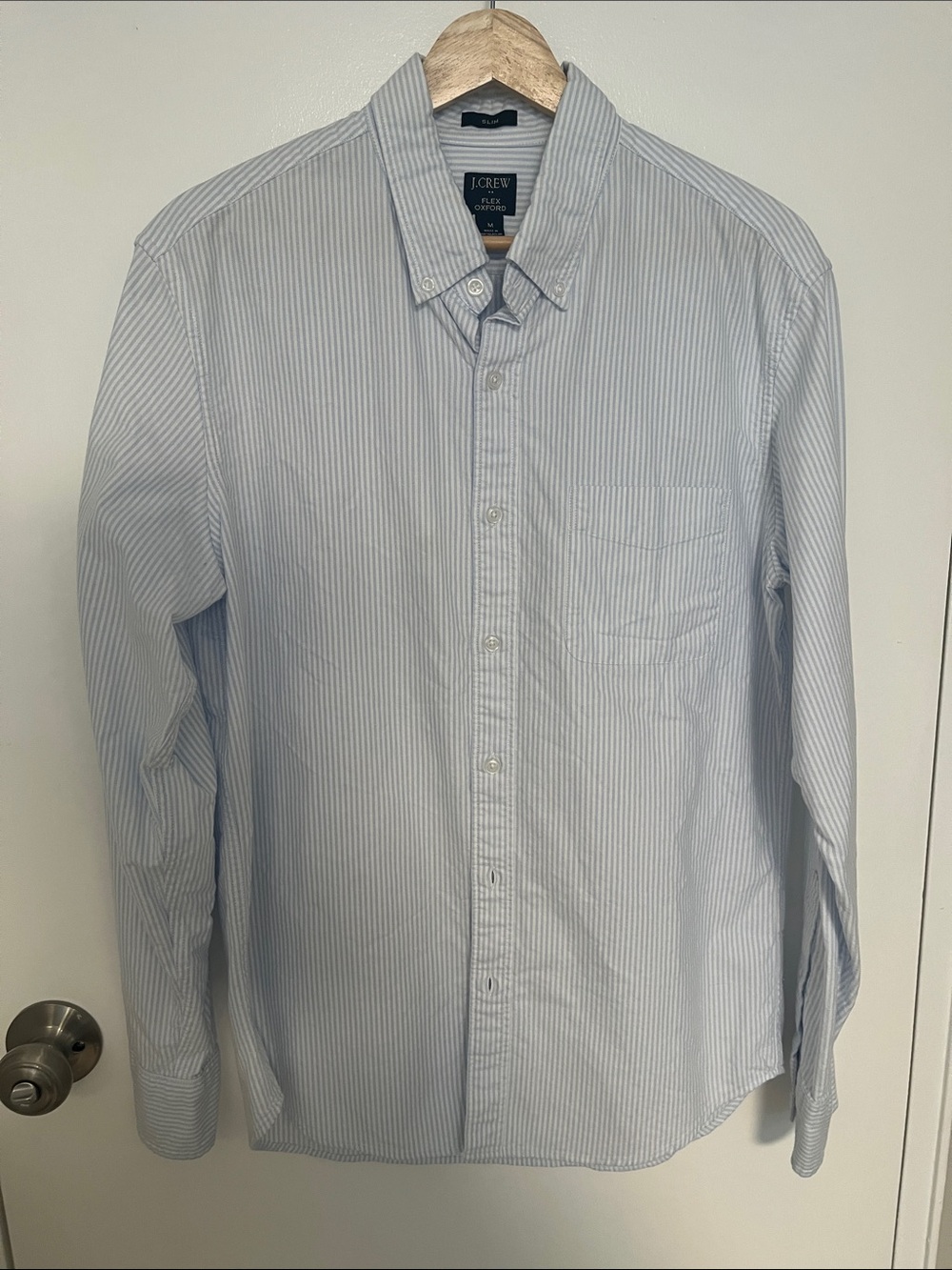 J. Crew Men's Light Blue and White Striped Button-Down Shirt Slim Fit